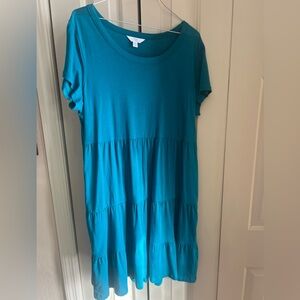 Teal Tiered Short Sleeve Dress with pockets. Med.